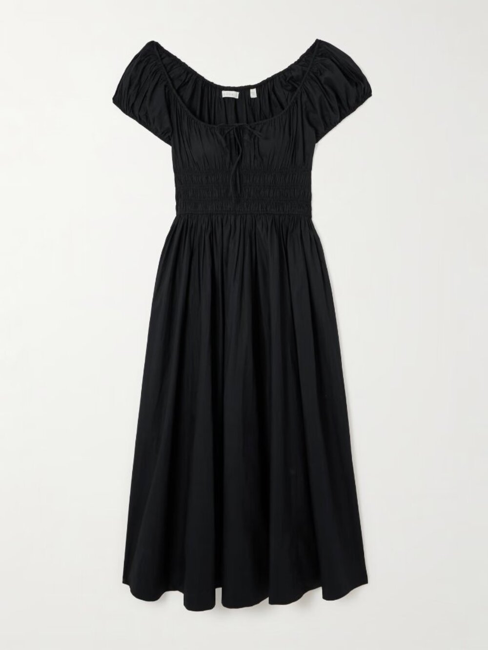 DÔEN Quinn tie-detailed shirred organic cotton-poplin midi dress (XS)